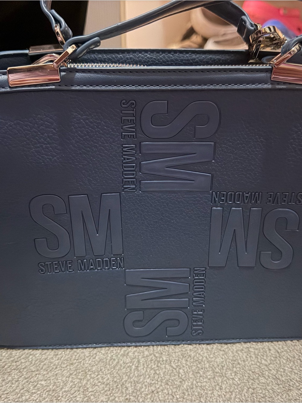 Steve Madden Black Embossed SM Briefcase Satchel